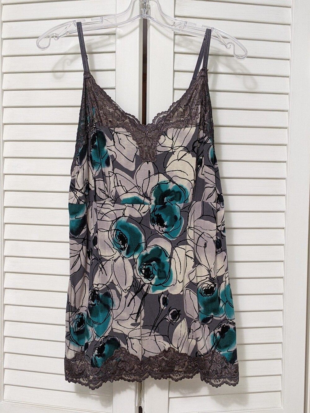 (2) Lane Bryant Camisoles/Teal&Gray Floral & Purple &Black